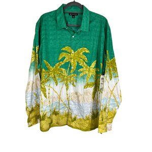 INC Floral Hawaiian Shirt 2XL Green Tropical Resort Vacation Colorful Preppy